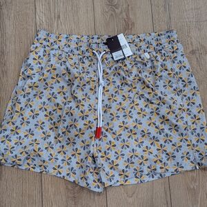 $350 Mens ISAIA Pinwheel Swim Shorts Trunks Yellow/Green 2XL